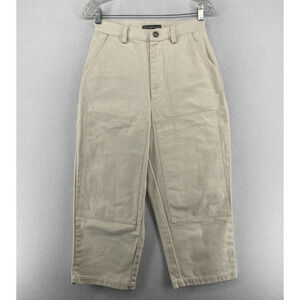 ARTEMESIA Pants XS Cotton Canvas Double Patched Knee Cropped Beige NWOT USA